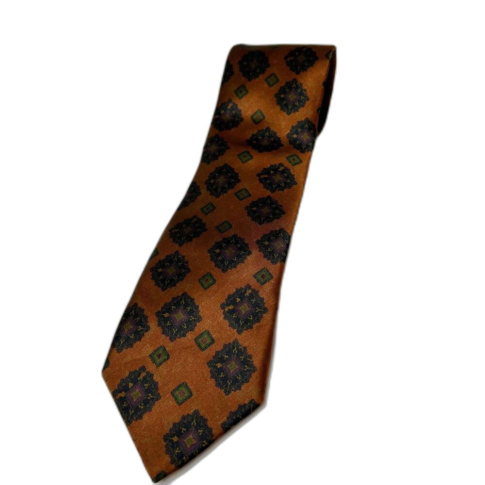 Robert Talbott Men's Brown Multicolored Medallion Diamond Pattern 100% Silk Tie